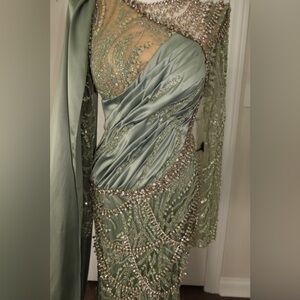 Sage Green Beaded Couture Gown